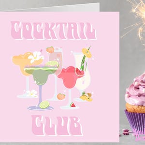 Biglietto d'auguri per cocktail club per il suo Regno Unito, biglietto d'auguri Pink Bestie, biglietto migliore amica, sorella, biglietto Prosecco, biglietto Margarita, Aperol spritz