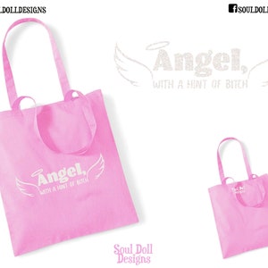 Women&#39;s Cotton Tote Bag UK, Sassy Slogan Tote Bag, Bitch Angel, Herbruikbare tas, Streetwear Fashion Bag, Empowering quotes, Cadeau voor haar