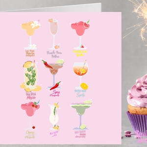 Biglietto d'auguri per cocktail club per il suo Regno Unito, biglietto d'auguri Pink Bestie, biglietto migliore amica, sorella, biglietto Prosecco, biglietto Margarita, Aperol spritz