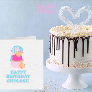 Carte de joyeux anniversaire Cupcake pour elle Royaume-Uni, impression pêche, jolie carte pêche, carte d'anniversaire amusante entre filles pour meilleure amie, meilleure amie, petite amie, soeur