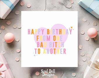 Feliz cumpleaños de una mala perra a otra tarjeta de cumpleaños Reino Unido, Tarjeta de cumpleaños para la mejor amiga, Tarjeta de cumpleaños para la mejor amiga, Tarjetas de cumpleaños para ella,