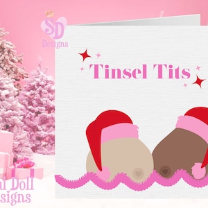 Tinsel Meisen,rosa Weihnachtskarte für Sie UK,rosa freche Weihnachtsgrußkarte,Rude Weihnachtskarte für die beste Freundin - passende Geschenkverpackung und Anhänger