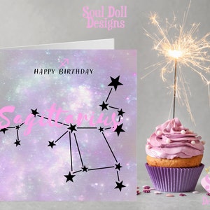 Biglietto d'auguri per il segno zodiacale Sagittario nel Regno Unito, stampa della costellazione dell'oroscopo del Sagittario, biglietti per i segni zodiacali dell'astrologia per gli amici compleanno lui/lei