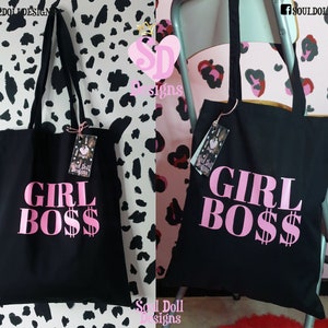 Women&#39;s Cotton Tote Bag UK,Reusable Bag, Streetwear Fashion Bag, Empowering Women Sassy Slogan Print Tote Bag- Girl Boss Print Tote Bag