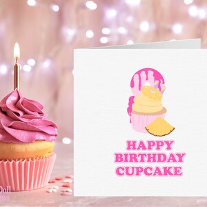 Happy Birthday Cupcake Card For Her UK,Pineapple Print,Cute Pineapple Card,Girls Fun Birthday Card For Best Friend,Bestie,Girlfriend, Sister