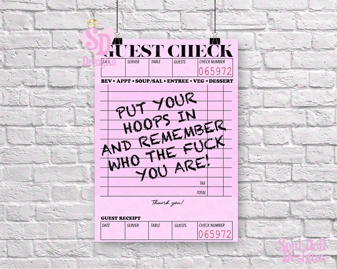 Guest Check Print Guest Check Wall Art Guest Check Poster Etsy