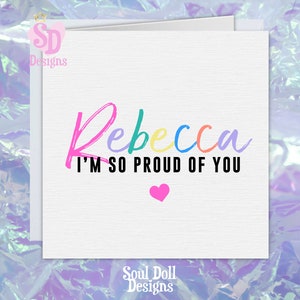 Biglietto di congratulazioni personalizzato, sono così orgoglioso di te, Nome personalizzato, Carta di positività, Carta arcobaleno, Carta per il tuo bestie, Carta dell'amicizia