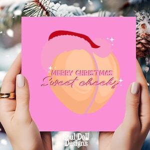 Carte rose joyeux Noël de joues douces pour petite amie, carte de Noël d'épouse, carte de Noël drôle pour petite amie, carte de bonnet de père Noël pêche