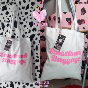Women&#39;s Cotton Tote Bag UK,Reusable Bag, Streetwear Fashion Bag, Empowering Women Sassy Slogan Print Tote Bag- Emotional Baggage