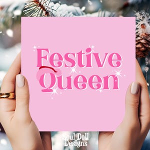 Biglietto di Natale rosa per la regina delle feste per la migliore amica/migliore amica, biglietto di Natale per la cattiva stronza, biglietto di festa per le feste, divertente biglietto di Natale per lei, energia da cattiva stronza