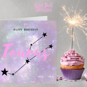 Cartão de aniversário do signo do zodíaco de Touro Reino Unido, impressão de constelação de horóscopo de Touro, cartões de signo de estrela de Touro de astrologia para amigos aniversário ele/ela