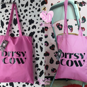 Women&#39;s Cotton Tote Bag UK,Reusable Bag, Streetwear Fashion Bag, Empowering Women Sassy Slogan Print Tote Bag- Ditsy Cow Print Tote Bag