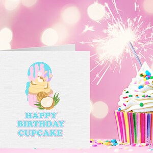 Happy Birthday Cupcake Card For Her UK, Coconut Print, Cute coconut Card, Summer Fun Birthday Card For Best Friend,Bestie,Girlfriend,Sister