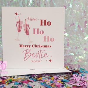 Prosec-HOHOHO Card, biglietto di Natale rosa per lei nel Regno Unito, biglietto di Natale per la migliore amica, biglietto di auguri di Natale, biglietto di Natale per la migliore amica, confezione regalo abbinata