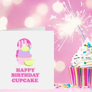 Carte de cupcake de joyeux anniversaire pour son Royaume-Uni, imprimé citron vert, carte de fruits au citron vert mignon, carte d’anniversaire amusante d’été pour le meilleur ami, la meilleure amie, la petite amie, la sœur