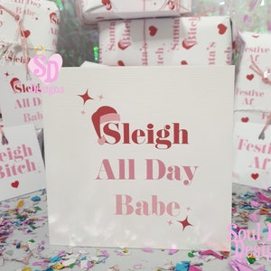 Sleigh all day Card,Pink Christmas Card for Her,BestFriend Christmas card,Christmas Greetings Card,Bestie Christmas Card-Matching GiftWrap