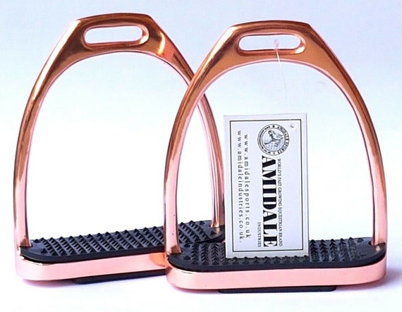 Gloss Rose Gold FILLIS Stirrups Horse Riding S/Steel With Black