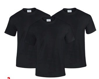 PACK of 3 Gildan Black Plain T-Shirt Mens Cotton Short Sleeve T Shirt Tee Top