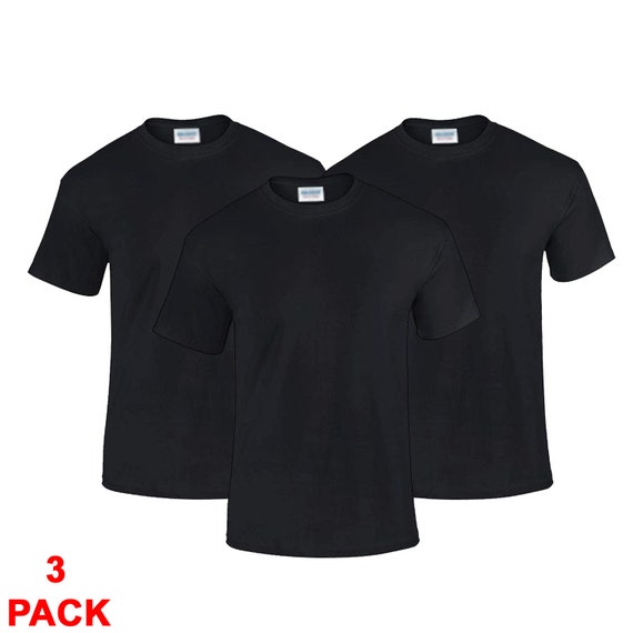 PACK of 3 Black Plain T-Shirt Mens Cotton Short Sleeve T Shirt Tee Top