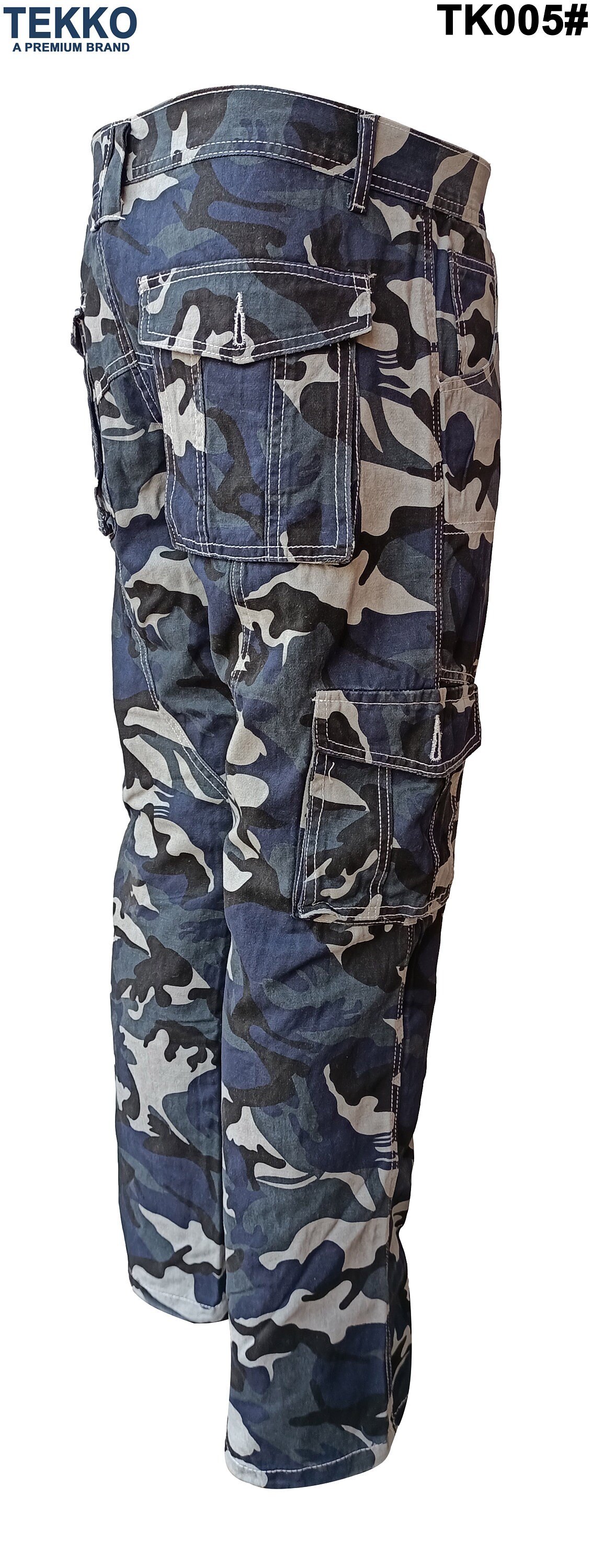 Mens Cargo Combat Trousers Camouflage BLUE Camo Military Pants All