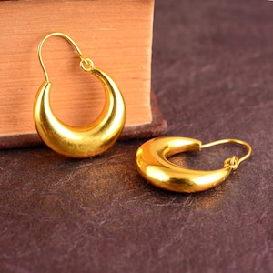 14K Real Gold Thick Hoop Earrings, Chunky Hoops, Polished Chunky Gold Hoop Earrings, Hoops for Women, Gold Oval Hoops Gift for Her