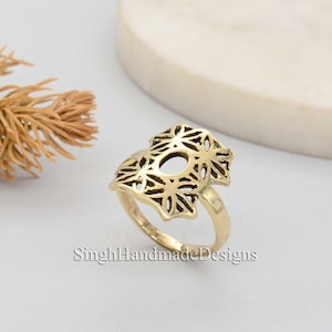 Geometric Brass Ring, Handmade Gold Plated Cutout Ring, Boho Tribal Statement Ring, Bold Ethnic Design Jewelry for Women