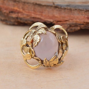 Rose Quartz Ring, Rose Quartz Gemstone Ring, Women Ring, Birthstone Ring, Boho Ring, Brass Ring, Flower Ring, Anniversary gift, Floral Ring