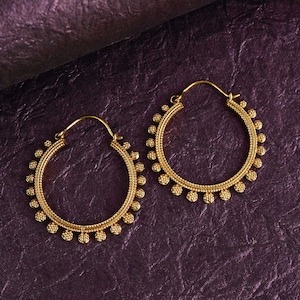 Boho Tribal Hoop Earring, Ethnic, Mandala minimalist Creoles, huggie curls, gold creoles, women's gift, boho rings, boho earrings