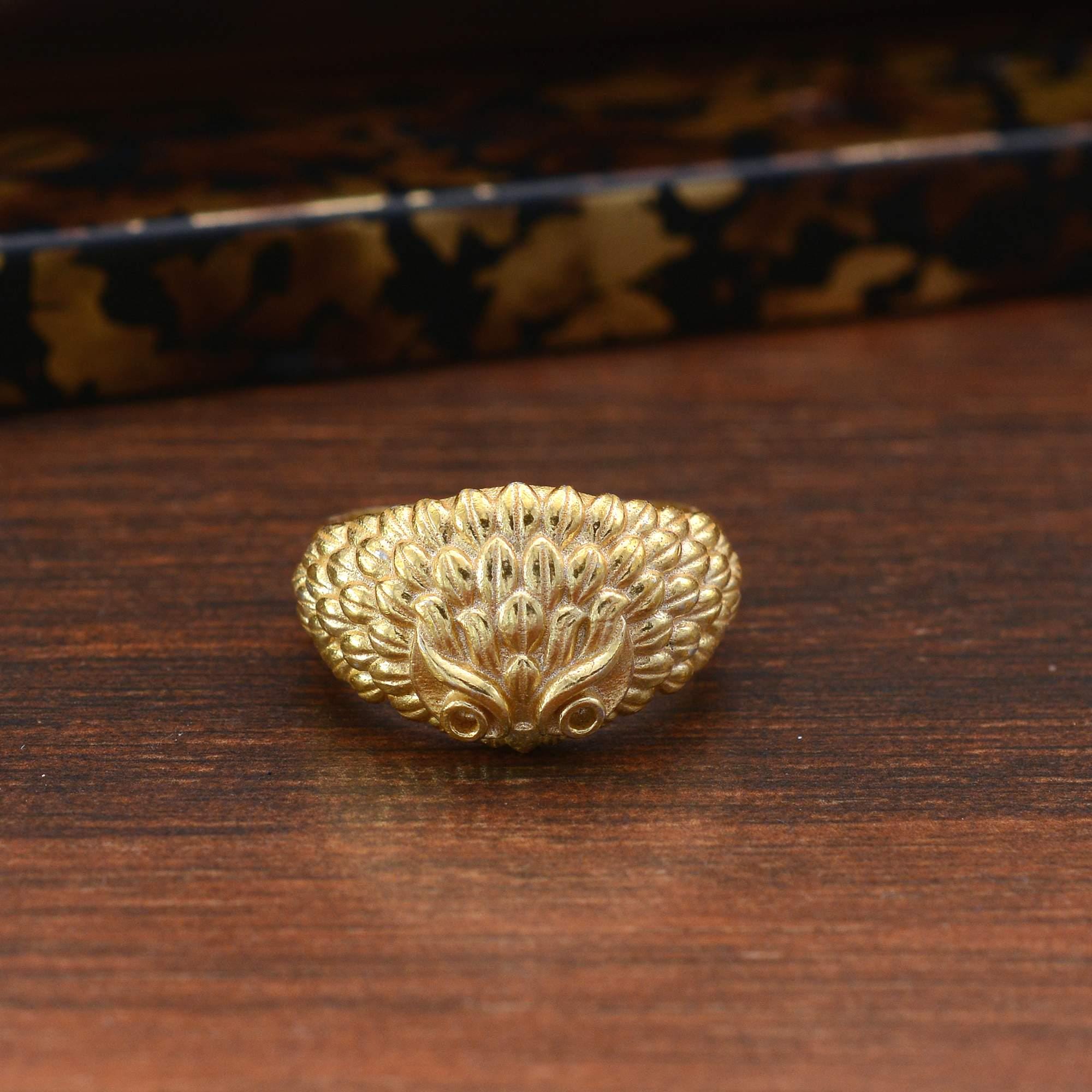 Brass Owl Face Ring, Vintage Animal Ring, Handmade Bird Totem Jewelry, Boho Bird Statement Jewelry, 