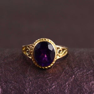 Natural Amethyst Ring, Gold Ring, Gemstone Ring, Birthstone Ring, Amethyst Jewelry For Women,