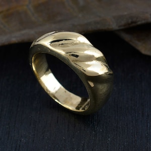 18K Gold Filled Twisted Dome Ring | Croissant Ring | Stackable Ring | Gold Thick Band Ring | Rope Ring | Dome Ring |  sh -cac,