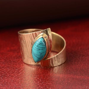 Turquoise Ring, Turquoise Ring For Women, Turquoise Jewelry, Boho Turquoise Ring, Adjustable Ring, Gold Brass Ring, Natural Turquoise Ring,