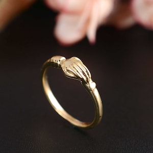 14K Gold Gimmel Ring, Antique Fede Ring, Gold Engagement Ring, Betrothal Ring, Claddagh Ring, Protective Hands Ring, christmas gifts,