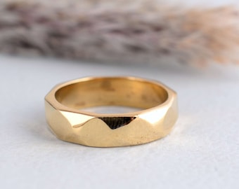 Hammered Gold Wedding Band Perfect Hammered Band Solid 14K Gold Men's Wedding Ring, Rustic Band, Rustic Ring, Band ring, boho ring