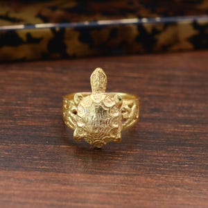 Gold Turtle Ring for Men and Women – Lucky Animal Brass Ring – Handmade Tortoise Statement Jewelry