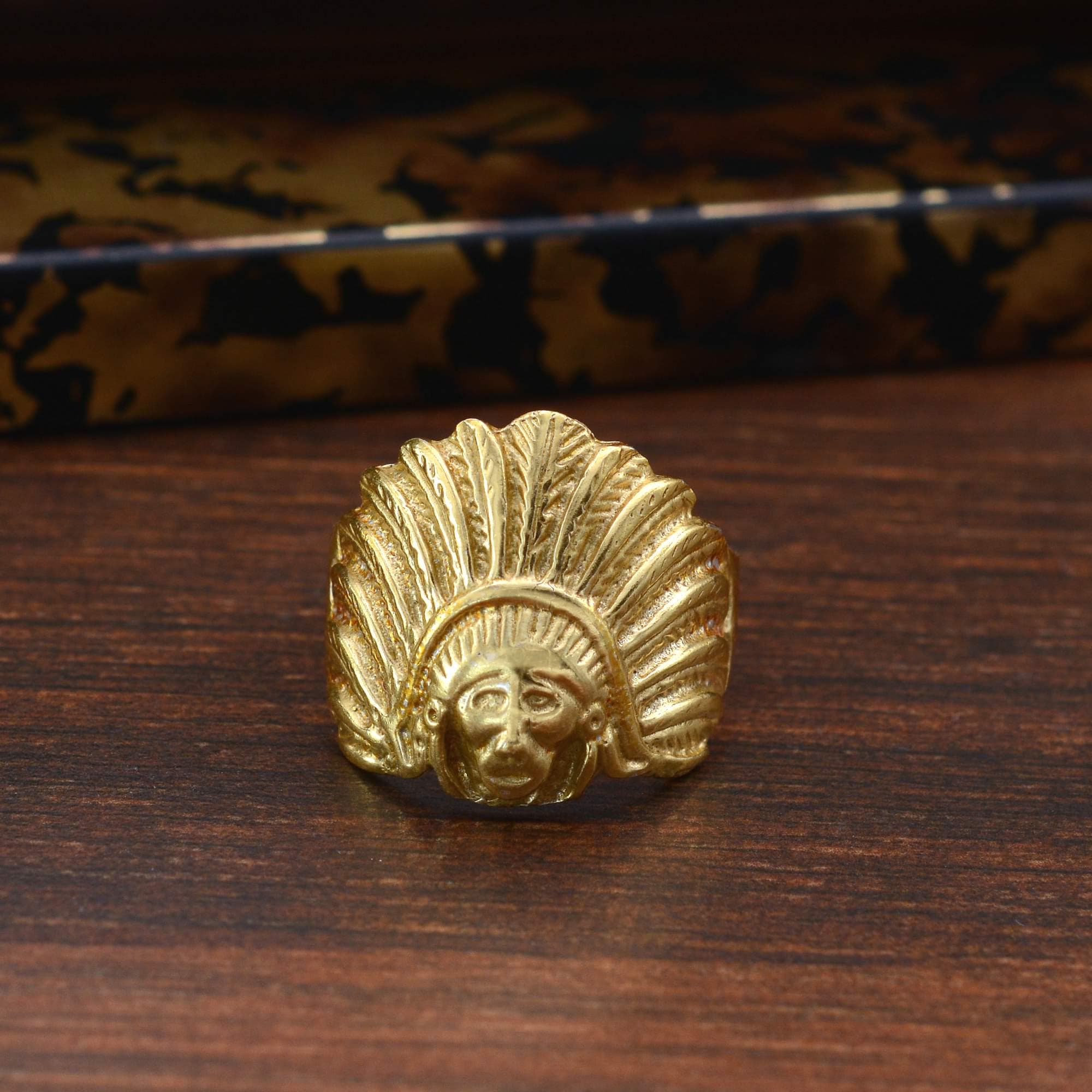 ハンドメイド真鍮製トライバル戦士リング：エスニックステートメント