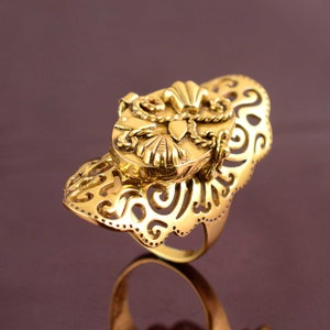 Vintage Gold Plated Filigree Poison Ring, Secret Compartment Ring, Adjustable Locket Ring, Boho Statement Jewelry, Antique Style Gift