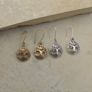 Baum des Lebens Ohrringe aus Messing und Silber - spiritueller Symbol Schmuck für Frauen - vintage Ohrringe
