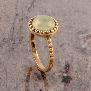 Prehnite Ring, Gold Brass Ring, Green Gemstone Ring, Simple Ring, Delicate Prehnite Ring For Women, Natural Prehnite Gemstone Ring