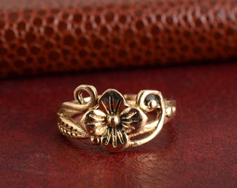 Vintage Floral Messing Ring: Verstellbare Blume Statement Ring, Vintage Blume Ring für Frauen, Botanisches Goldband, handgemachter Boho Schmuck