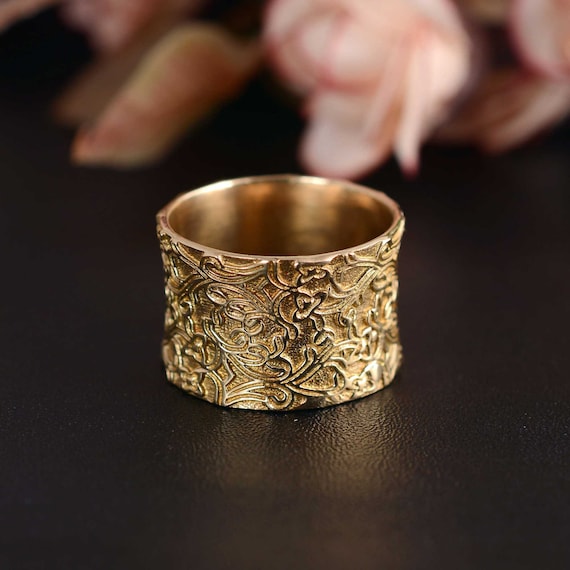 Filigree Ring, Lace Ring, Wide Gold Band Ring, Statement Ring, Band Ring, Wedding Band, Thumb Ring, Promise Ring, Gift For Her sh -lhus,