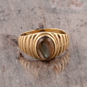 Natural Labradorite Ring, Gemstone Ring, Brass Ring, Unique Ring, Ring For Her, Ring For Women, Handmade Ring, Gold Statement Ring