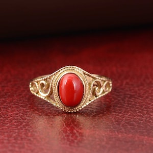 Coral Ring, Gemstone Coral Ring, Red Coral Ring For Women, Boho Ring, Gold Brass Ring, Natural Coral Ring For Women, Red Gemstone Ring,