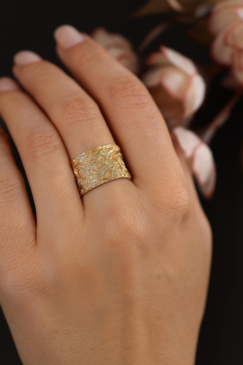 Filigree Ring, Lace Ring, Wide Gold Band Ring, Statement Ring, Band Ring, Wedding Band, Thumb Ring, Promise Ring, Gift For Her sh -lhus, image 3
