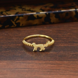 Gold Cat Ring | Cute Animal Lover Ring | Adjustable Pet Cat Jewelry | Minimalist Gold Kitty Ring | Dainty Cat Band Gift for Her