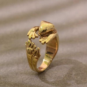 Frog Ring, Adjustable Frog Ring, Brass Ring, Animals Jewelry, Boho Ring, Finger Ring, Gift for Animal Lovers