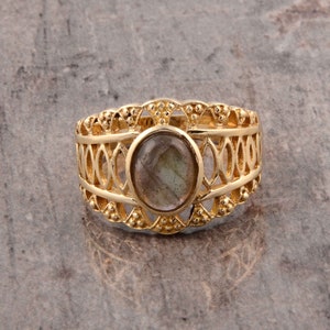 Labradorite Ring Gold, Gemstone Ring, Natura Stone Ring, Boho Ring, Handmade Ring, Labradorite jewelry for women