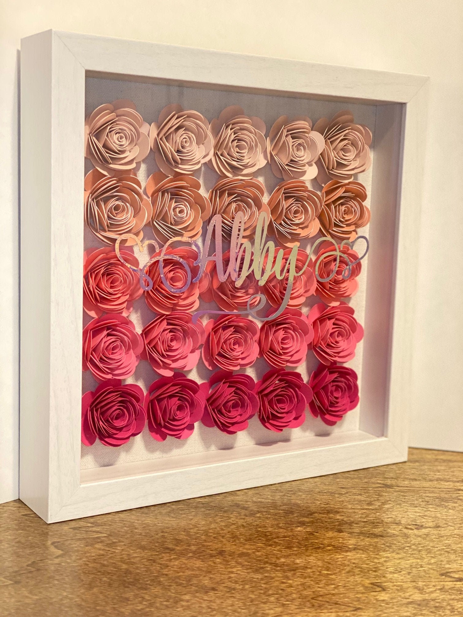 Shadow Box With Roses Handmade Flowers Wall Decor Home Etsy