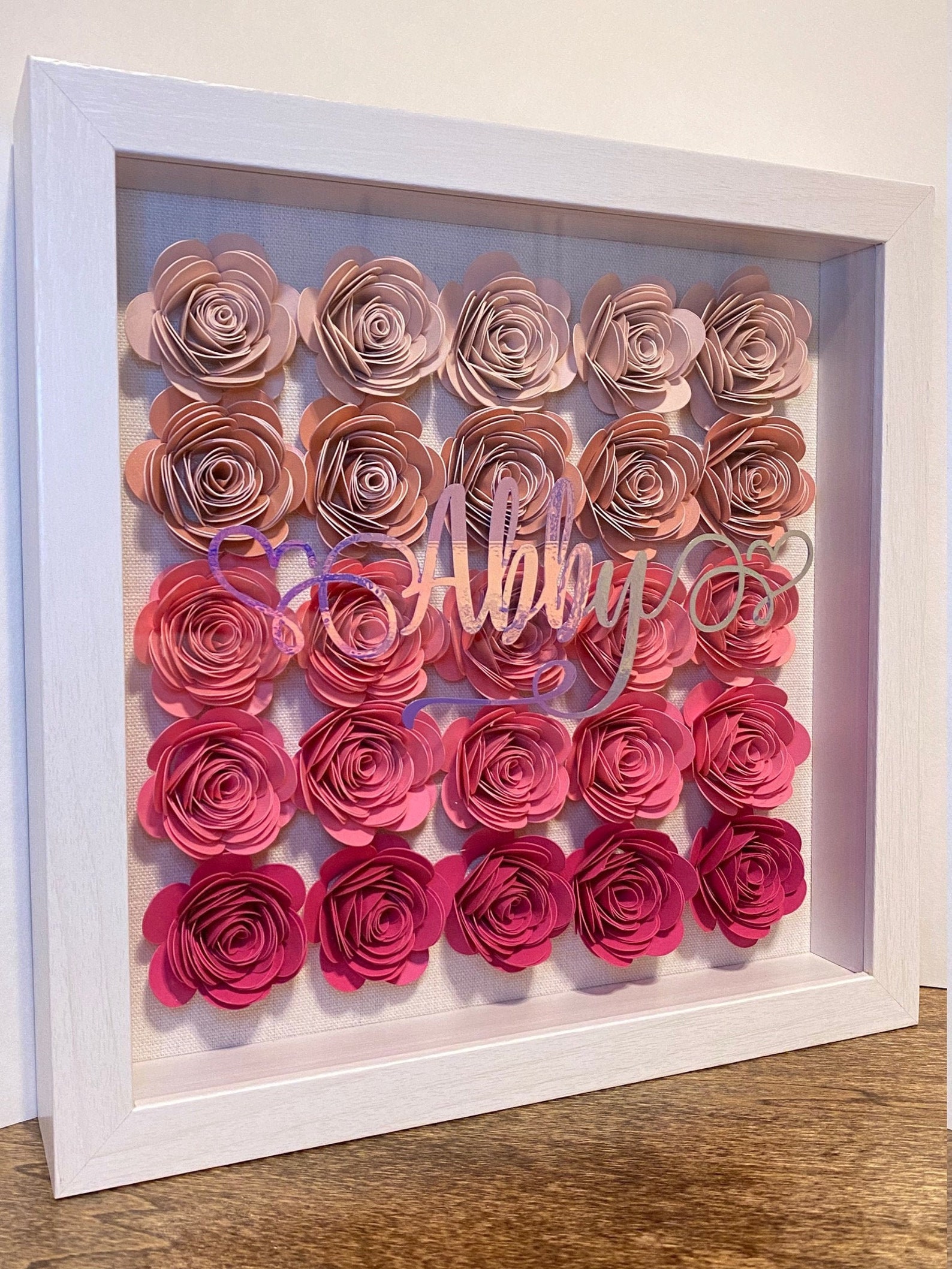 Shadow Box With Roses Handmade Flowers Wall Decor Home Etsy