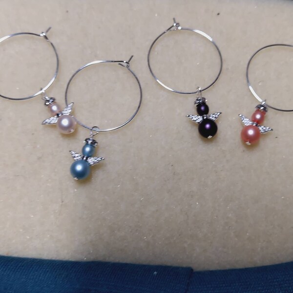 Set of 4 mini angel wine glass charms